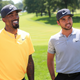 J.R. Smith of the Cleveland Cavaliers and Jason Day of Australia speak on the 18th green during a preview day of the World Golf Championships - Bridgestone Invitational at Firestone Country Club South Course on August 2, 2017 in Akron, Ohio.
